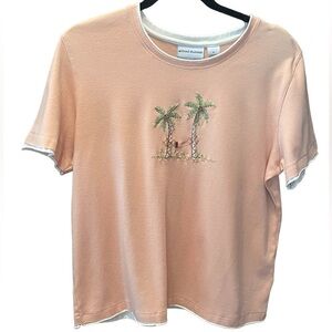 alfred dunner womans palm tree embellished knit top, petite large